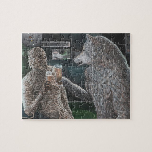 Mummy and Werevarv Drinking Small Fantasy Puzzle Pussel (Horisontell)