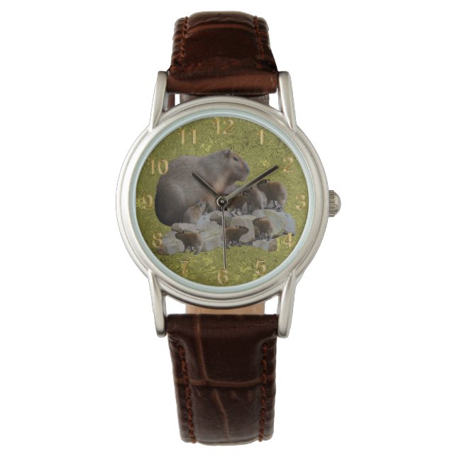 Mummy Capybara with Spädbarn, Dam Wrist Watch Watc Armbandsur (Framsida)