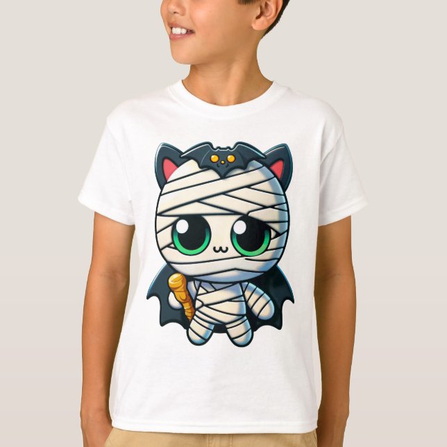 "Mummy Cat in Vampire Costume" T Shirt (Framsida)