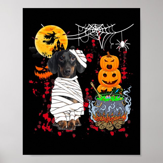 Mummy Dachshund Hund Halloween Hund Scary Pumpkins Poster (Framsidan)