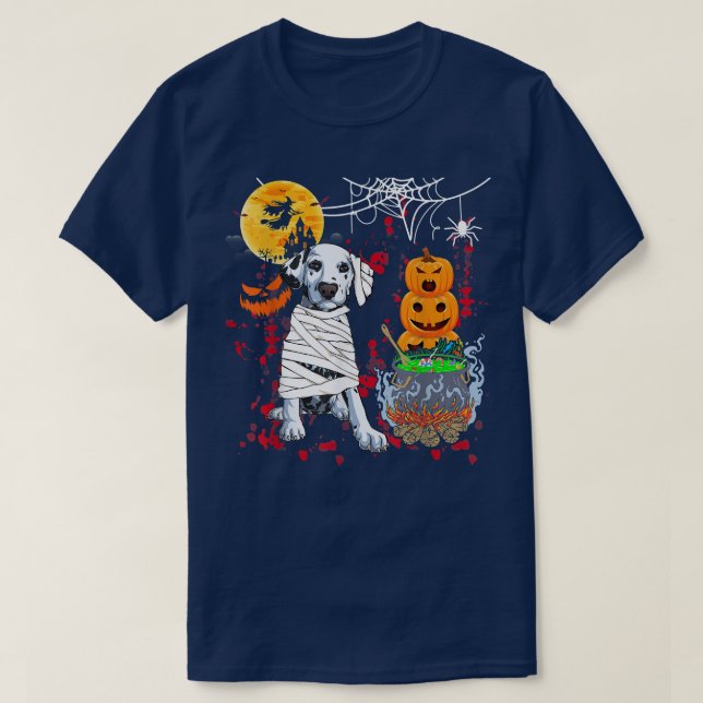 Mummy Dalmatian Hund Halloween Hund Scary Pumpkins T Shirt (Design framsida)