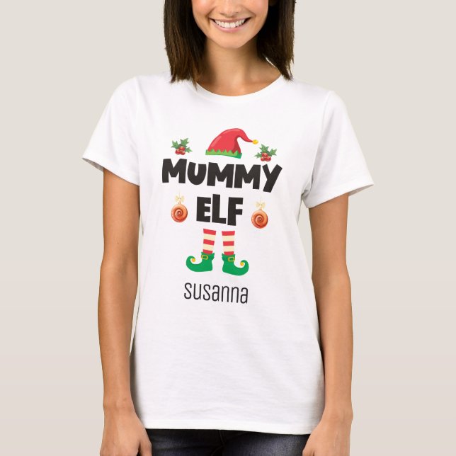 Mummy elf-familjens matchande christmas-utrustning t shirt (Framsida)