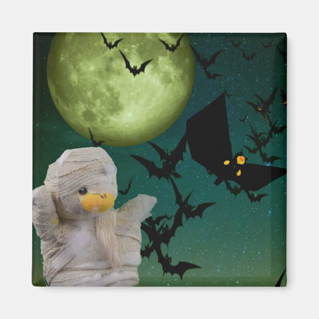 Mummy, Fladdermus & Måne Halloween Magnet (Framsidan)