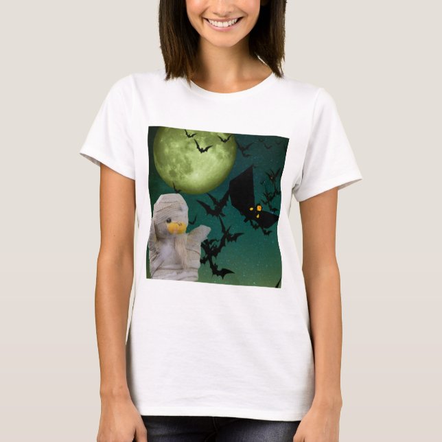 Mummy, Fladdermus & Måne Halloween T Shirt (Framsida)