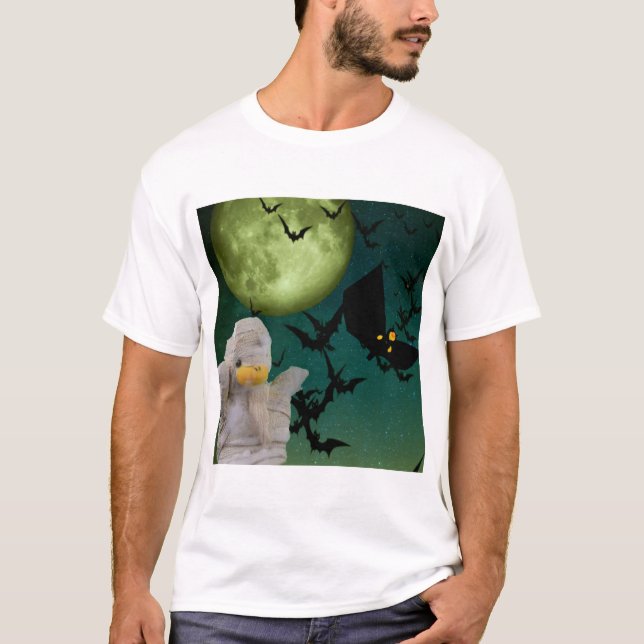 Mummy, Fladdermus & Måne Halloween T Shirt (Framsida)