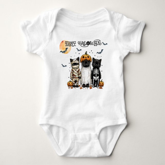 Mummy, Ghost och Skeleton Kattunge på Halloween T Shirt (Framsida)
