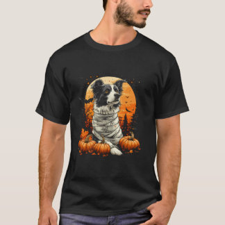 Mummy Gräns Collie Pumpkin Scary Halloween Hund Lo T Shirt