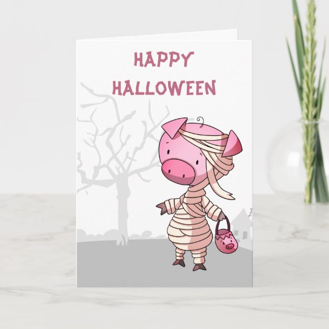Mummy Gris Trick eller Trey Halloween Card Kort (Framsida)