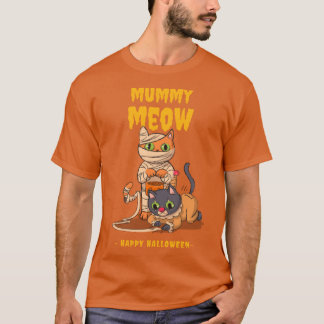 Mummy Meow Halloween Katt Rolig Kuslig Söt Fest D T Shirt