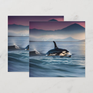 Mummy och Baby Orcas i havet. Inbjudningar
