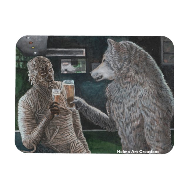 Mummy och varulv som dricker öl Flexibel magnet (Horisontell)