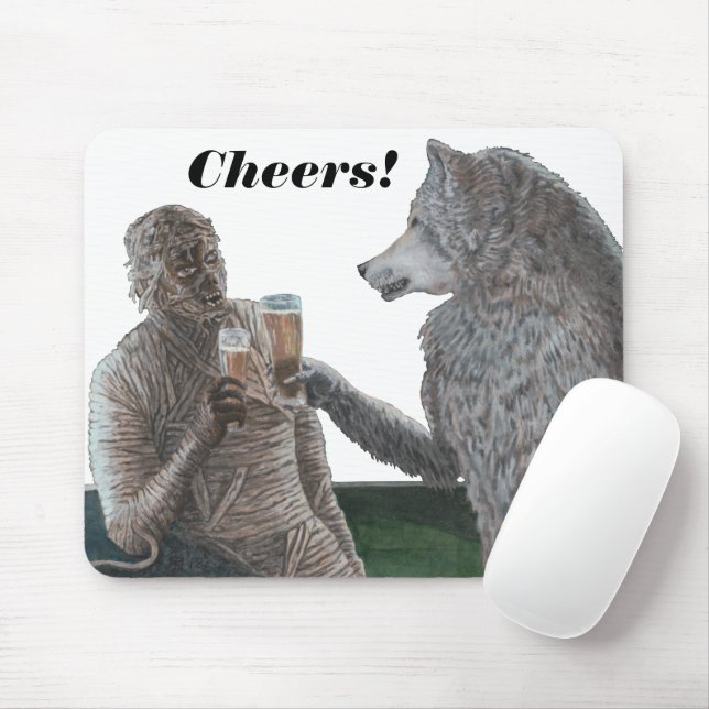 Mummy och Weregger Drinking Beer Cheers Mouse Pad Musmatta (Med mus)