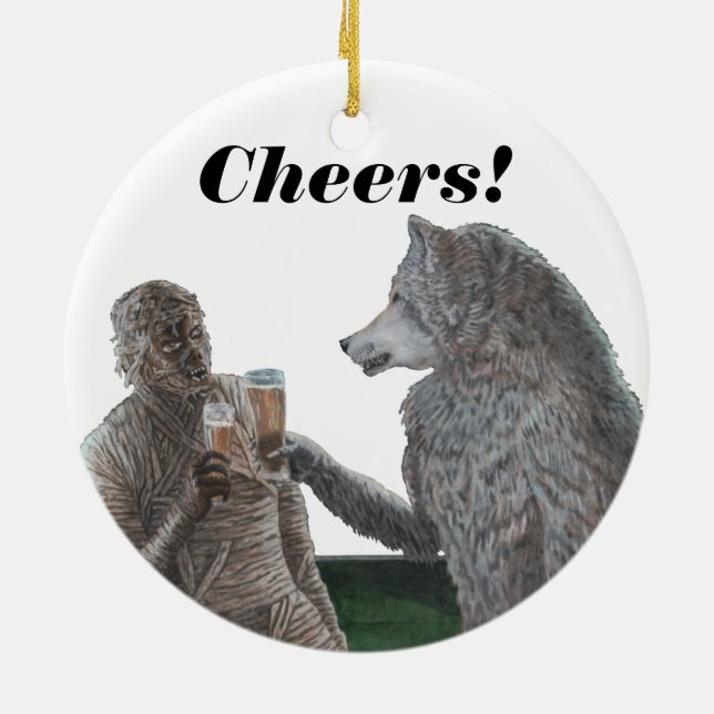 Mummy och Weregger Drinking Beer Fantasy Ornament (Baksidan)