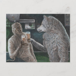 Mummy och Weregger Drinking Beer Fantasy Postcard Vykort