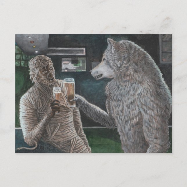 Mummy och Weregger Drinking Beer Fantasy Postcard Vykort (Framsida)