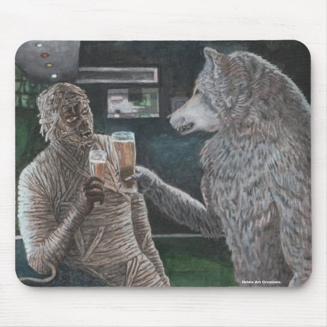Mummy och Werevarg Drinking Beer Mousepad Musmatta (Framsidan)