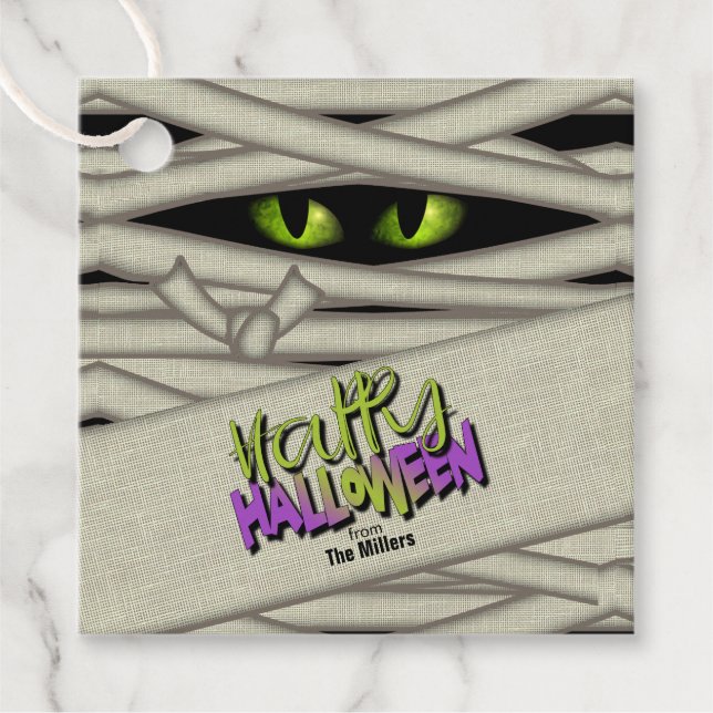 Mummy Öga Halloween Grönt ID685 Gåvor Etiketter (Framsida)