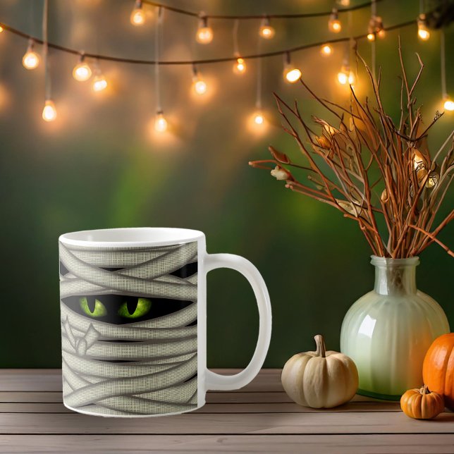 Mummy Öga Halloween Grönt ID685 Kaffemugg (Skapare uppladdad)