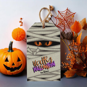 Mummy Ögon Halloween Orange ID685 Presentetikett