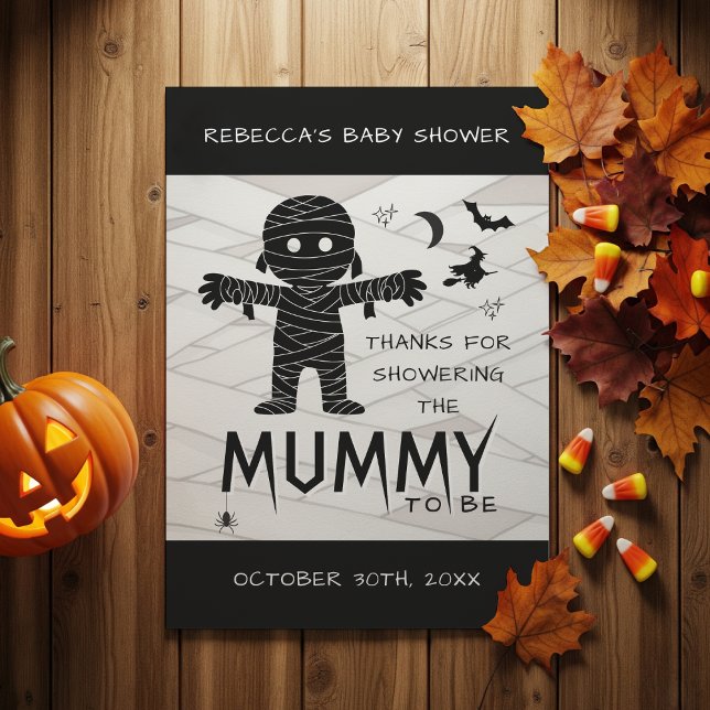 Mummy to be Halloween Baby Shower Photo Tack Kort (Mummy to Be Halloween Baby Shower Photo Thank You Card
)
