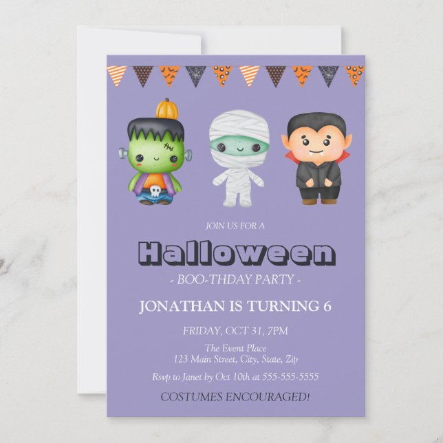 Mummy Vampire Monster Kids Halloween Birthday Inbjudningar (Framsida)