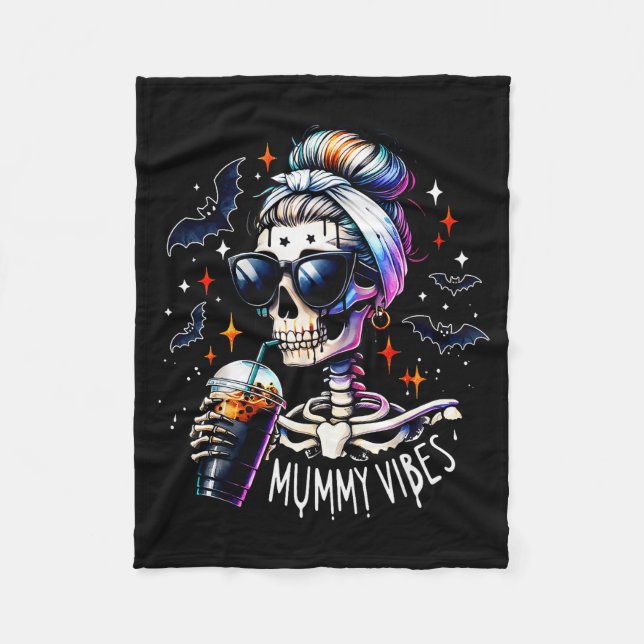 Mummy Vibes Skeleton Coffee Mom Soky Season Hallow Fleecefilt (Framsidan)