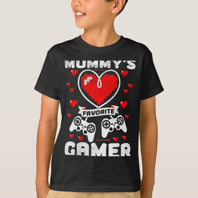 Mummy's Favorite Gamer Funny Boys Kids Valentine's T Shirt (Framsida)