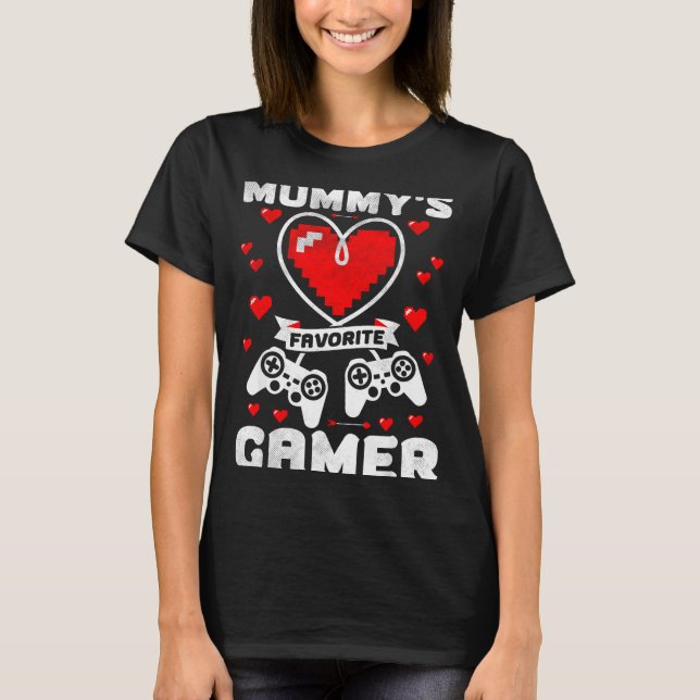 Mummy's Favorite Gamer Funny Boys Kids Valentine's T Shirt (Framsida)