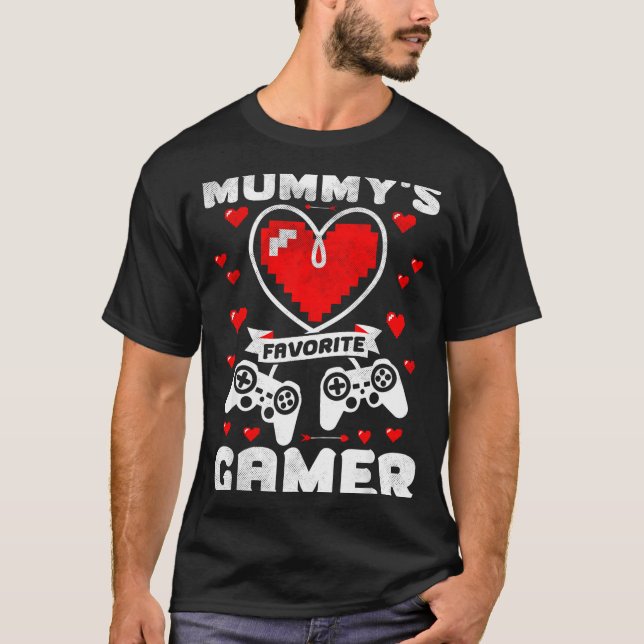 Mummy's Favorite Gamer Funny Boys Kids Valentine's T Shirt (Framsida)