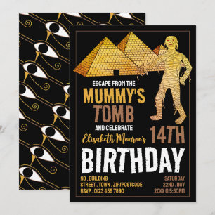 Mummy's Grav Theme, Escape Room Födelsedagsfest Inbjudningar