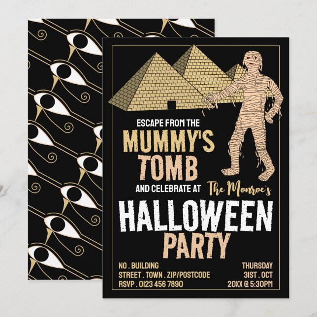 Mummy's Grav Theme, Escape Room Halloween fest Inbjudningar (Fram/baksida)