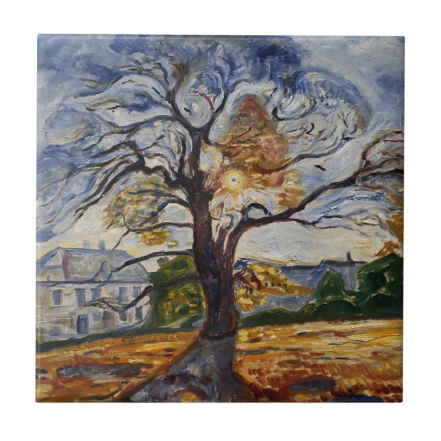 Munch Ekträdets Expressionistiska Naturkonst Kakelplatta (Framsidan)