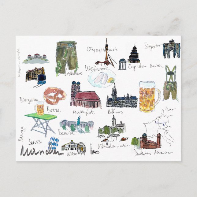 München Bavaria-landmärket karta Vykort (Framsida)
