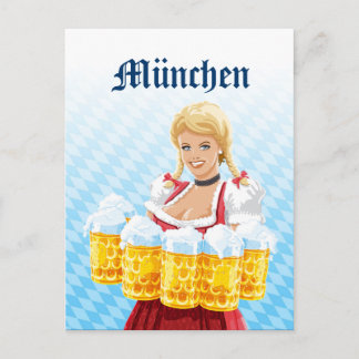 München Dirndl Waitress Beer Stein Vykort