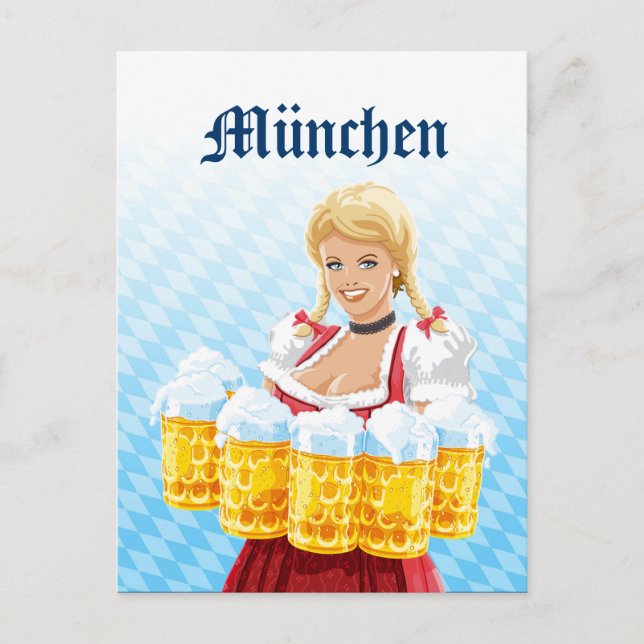 München Dirndl Waitress Beer Stein Vykort (Framsida)