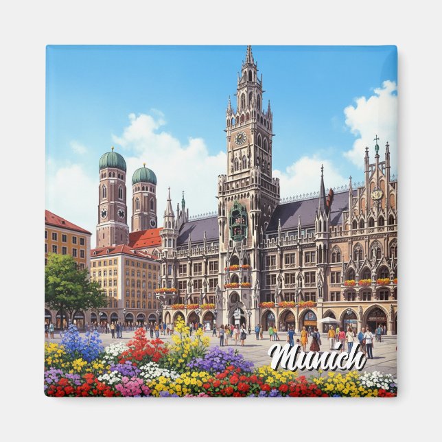 München Marienplatz Tyskland Blommor Magnet (Framsidan)