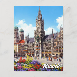 München Marienplatz Tysklanda blommor Vykort