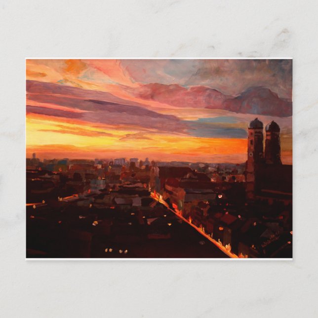 München Sunset med kyrkan i Dam Vykort (Framsida)