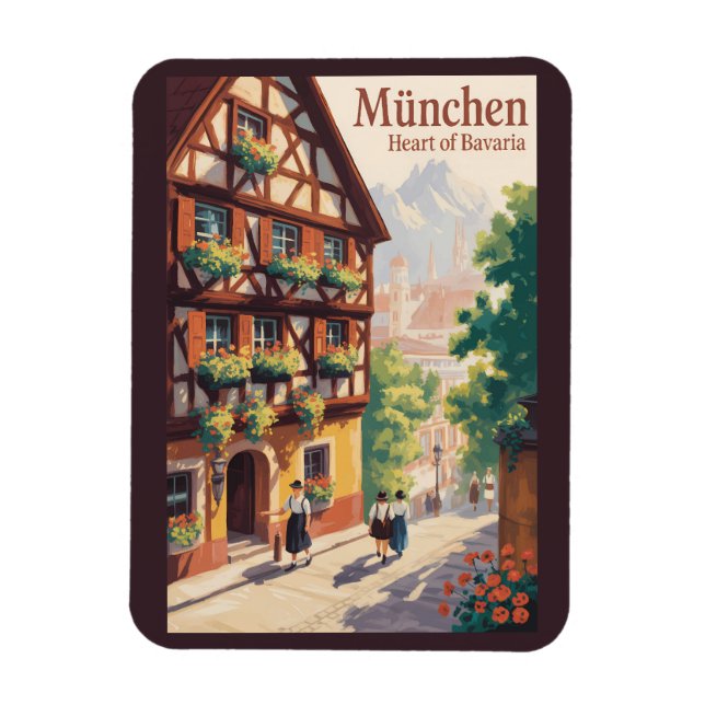 München Tyskland Bayern Illustration Resa Konst Magnet (Vertikal)