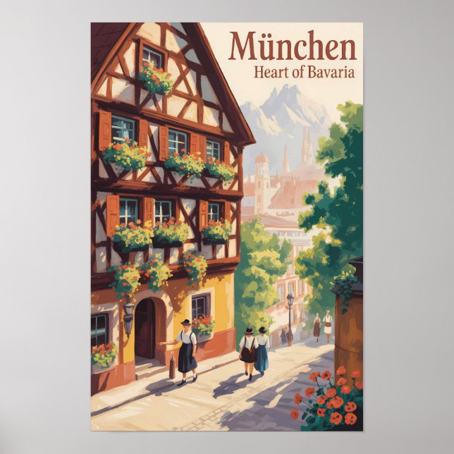 München Tyskland Bayern Illustration Resa Konst Poster (Framsidan)