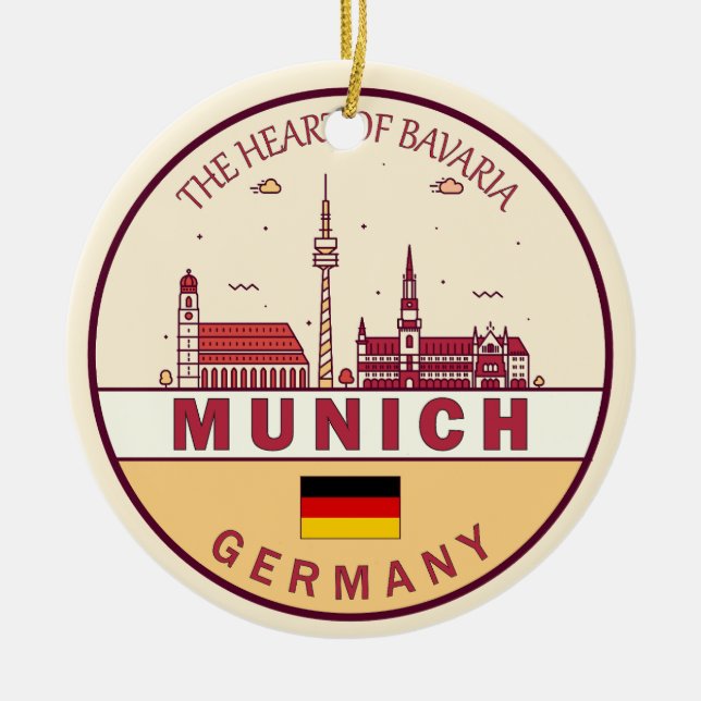 München Tyskland City Skyline Emblem Julgransprydnad Keramik (Framsidan)