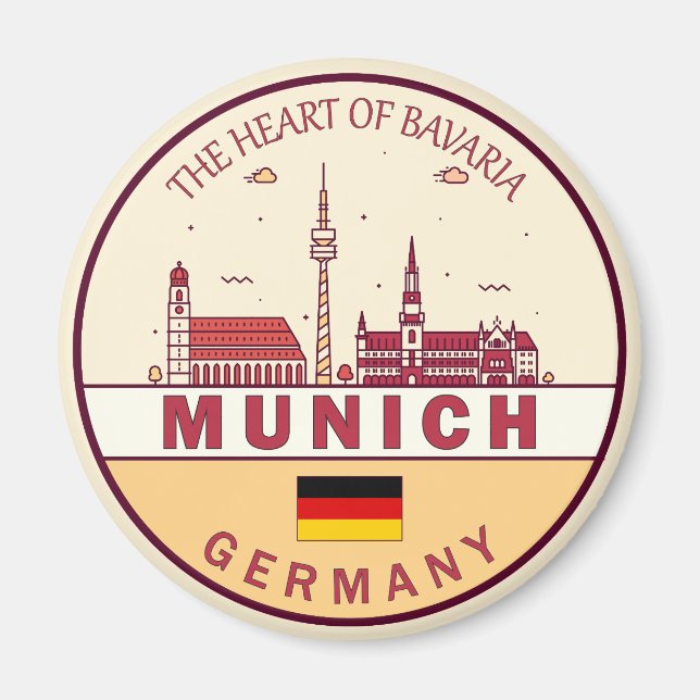 München Tyskland City Skyline Emblem Magnet (Framsidan)