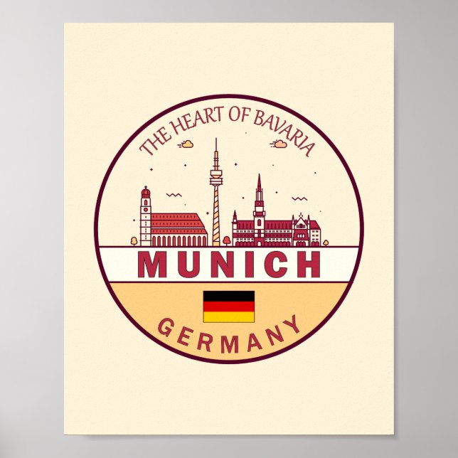 München Tyskland City Skyline Emblem Poster (Framsidan)