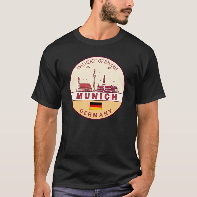München Tyskland City Skyline Emblem T Shirt (Framsida)