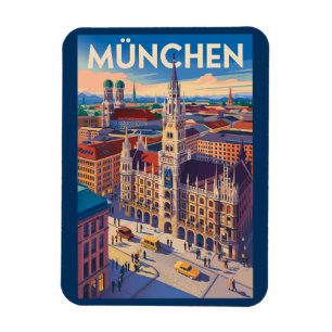 München Tyskland Illustration Resa Konst Vintage Magnet