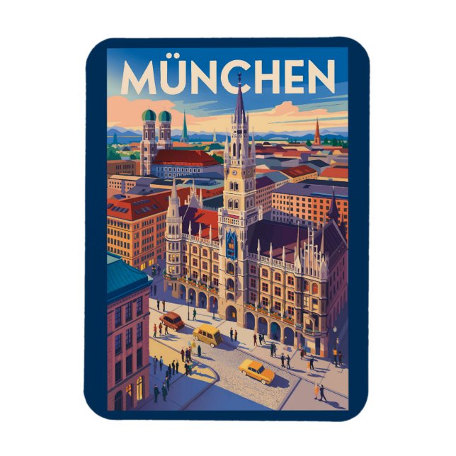München Tyskland Illustration Resa Konst Vintage Magnet (Vertikal)