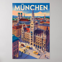 München Tyskland Illustration Resa Konst Vintage Poster