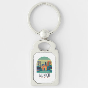 München Tyskland Keychain Rektangulärt Silverfärgad Nyckelring