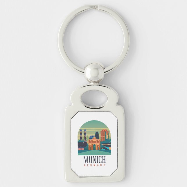 München Tyskland Keychain Rektangulärt Silverfärgad Nyckelring (Framsidan)