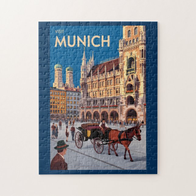 München Tyskland Marienplatz Resa Konst Vintage Pussel (Vertikal)